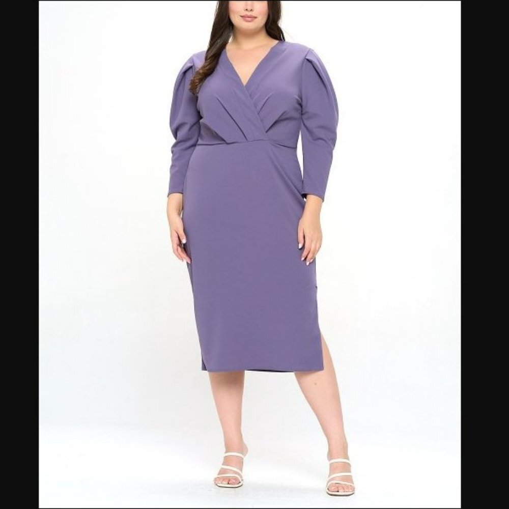 LIVD Arts Design Purple Pleated Surplice Midi Dress, NWOT from Pallet, 2X